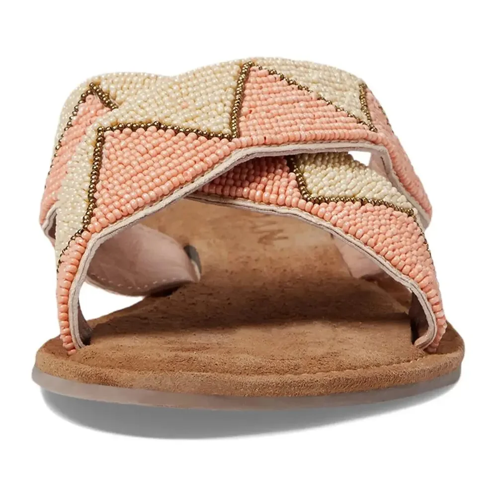 NEW Roan Bed Stu Beaded Slip On Sandals Beige Leather Lining Hand Made Size 9